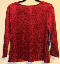 Worthington Women's XL Red Velvet Floral textured  Scoop Back Top 3/4 picture