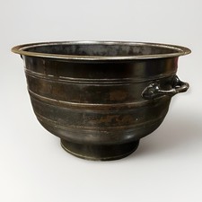 Antique Japanese Meiji 19th Century Bronze Two Handled Hibachi Jardiniere 15X9.5 picture