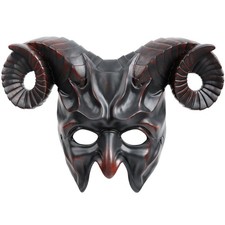 VZQI Krampus Mask for Adults, Ram Horn Half Face Halloween Medium, Red picture