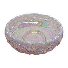 Vtg Fenton Water Lily & Cattails Pink Opalescent Iridescent Console Bowl 8