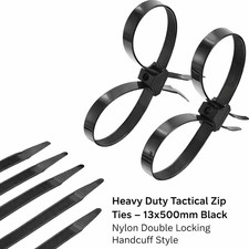 10-100pcs Heavy Duty Tactical Handcuff Zip Ties 13x500mm Black Nylon Dbl Locking picture