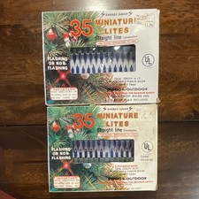 Vintage 35 Miniature Christmas Lights Blue NOS Sealed Lot of 2 Kmart picture
