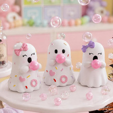 3 Pcs Pastel Halloween Ghost Figurines Pink Bow Bubble Shapes Ghost picture