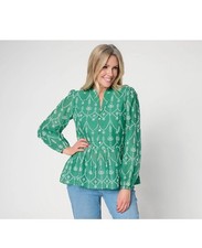 LOGO by Lori Goldstein Lavish Embroidered Long Sleeve Blouse Mystic Green L New picture