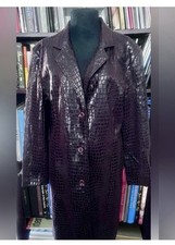 Vintage Selene Sport Croc-Embossed Long faux Leather Coat in Deep Plum picture