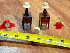 Vintage 50s Plastic Renwal Dollhouse Furniture clock telephone lamps night stand picture