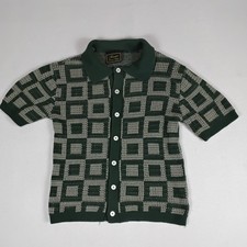 Massive Luxury Edition Mens S Green Knit Polo Geometric Button Shirt picture