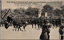 King George V Reviews American Soldiers London WWI RPPC Underwood Stratton picture