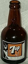 Late 1930s Squat Amber 7up Bottle -Nashville TN - Swimsuit- Eight Bubbles picture