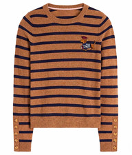 OxKnit Women’s 2XL (16-18) Brown/Blue Striped Knit Crewneck dachshund Sweater picture