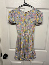 BCBG Girls Floral Dress Size 7/8 Blue Puff Sleeve Ruffle Hem picture