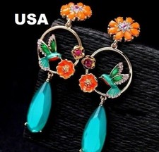 US Seller Betsey Johnson Antique Style Multi-colored Crystal Bird Earrings picture