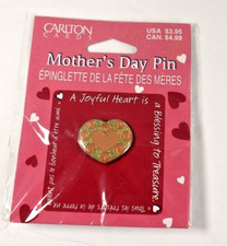 Vintage Carton Pin Mother's Day Heart Card Tack Enamel Pink Roses Green picture