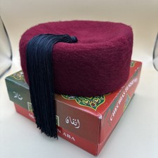 Tunisian Vintage Genuine Chechia Traditional Hat Red / Black Tassel Size  29 1/2 picture