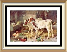 Original 1929 Lithograph WALTER HUNT Farm Animal Print DOG IN MANGER Cow Dog picture