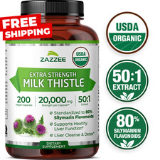 Zazzee Organic Milk Thistle Extract 20,000 mg Strength, 200 Vegan Capsules picture