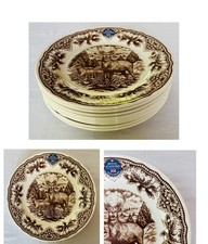 8 NEW Royal Stafford Dinner Plates Brown STAG Buck Deer 11”  Set of 8 ENGLAND picture