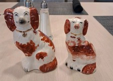 Staffordshire Russet Red White Spaniel Figurines 5 