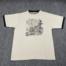 Vintage Morning Sun Shirt Mens XL Cream Ringer Bird Floral Nature Graphic USA picture