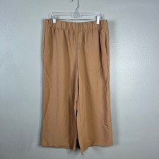 H&M Wide Leg Crop Pants Sz L Culottes Camel Tan Viscose Blend Pull On Flowy NEW picture