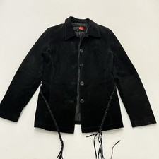 Vintage Marcelle Renee Black Suede Leather Jacket Fringe Belt Sz S Western Chic picture