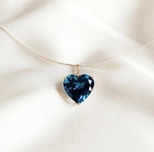 23.50 Ct London Blue Topaz Pendant Sweet Heart Cut Gold Tone Jewelry With Chain picture