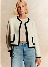 Sézane La Maille Auguste cardigan Women’s Sz L Ecru/Black buttons pockets NWT picture