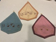 Vintage Handmade Cry Baby Blue Pink Cream Onion Faces Embroidered Potholders (3) picture