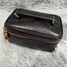 EGA GUCCI Bamboo Patent Leather Vanity Cosmetic Pouch Bag BlueBlack picture