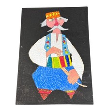 Folk Art Figure Painting Signed Jovan Obican Naive Colorful Man Textured Judaica picture
