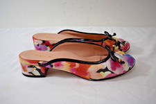 Taryn Rose Black Floral Canvas Leather Sandal Mules Size  7 US On Sale sf picture