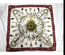 Authentic Hermes Carre 90 Les Cles Burgundy Silk Scarf Made in France picture