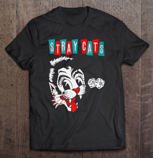 Vintage STRAY CATS Band Heavy Cotton Black Full Size Unisex Classic Shirt picture