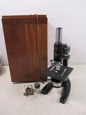 Bausch & Lomb Optical Vintage Microscope Monocular with 3 Objectives Wood Case picture
