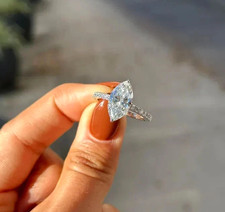 Certified 1.80 Ct Marquise Cut Lab Grown Diamond Engagement Ring 10K White Gold picture