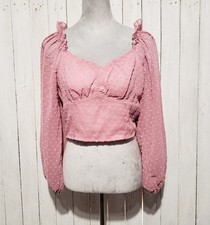Romwe 8 10 Top Pink Milkmaid Crop Fairy Cottage Soft Girl Romantic Y2k Defect picture
