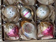 Vintage Fantasia Poland Gold Snowman Stencil Mica Teardrop Indent Glass Ornament picture