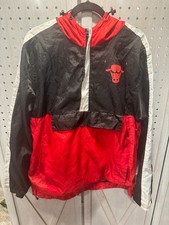 Vintage Old School Chicago Bulls Quarter Zip Hoodie Pullover.  Size L.  NBA picture