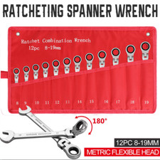 12Pc 8-19mm Metric Flexible Head Ratcheting Wrench Combination Spanner Tool Set picture