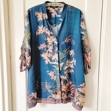 Citron Santa Monica Bonsai Peacock Printed Blouse 3X picture