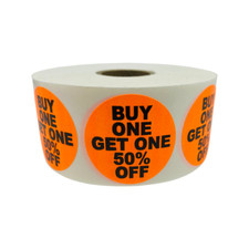 Buy One Get One 50% Off Stickers Orange 1.5-inch Sale BOGO Adhesive 1000 Labels picture