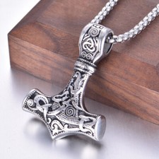 DEZILOO Mens Norse Viking Thors Stainless Steel Hammer Mjolnir Pendant Necklace picture
