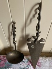 VTG Hand Forged Brass Pie Server & Ladle Twisted Wire Handles Medieval 1930s picture