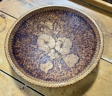 ANTIQUE PRIMITIVE WOOD BOWL DOUGH Decorated Etched Plants picture