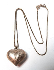 VTG 925 STERLING SILVER INGRAVED HEART NECKLACE CHAIN 14