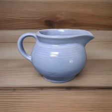 Vintage Shawnee Pottery Blue Flower & Fern Creamer Made in USA Country Farmhouse picture