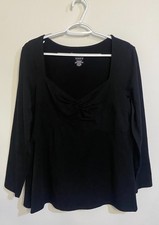 Torrid Foxy Sweetheart Twist Top Size 1 1X Black Long Sleeve Smoothing Stretch picture