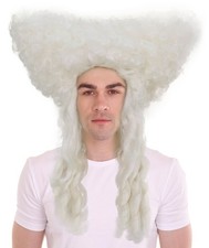 Men’s Colonial Gentleman Wig White Curly Historical Hairpiece for Halloween picture