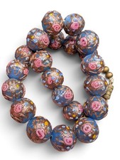 Vtg Venetian Wedding Cake Blue Pink Copper Glass Round Beaded Necklace 15