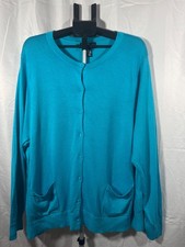 Lands End Womens Turquoise Blue Cardigan Size UK 28 30 US 3X Button Front Sweate picture